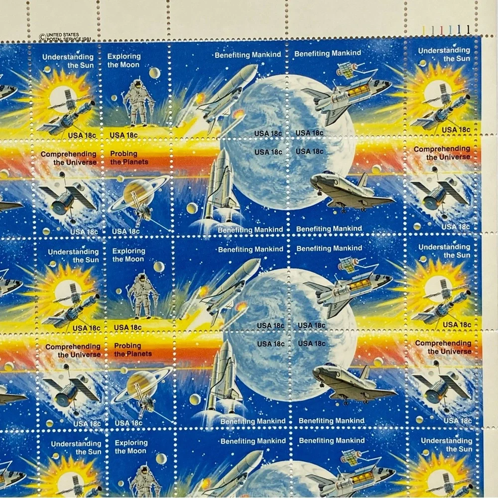 Space Achievement Stamps 1981 Full Sheet of 48 US 18¢ MHN Scott 1912 1919